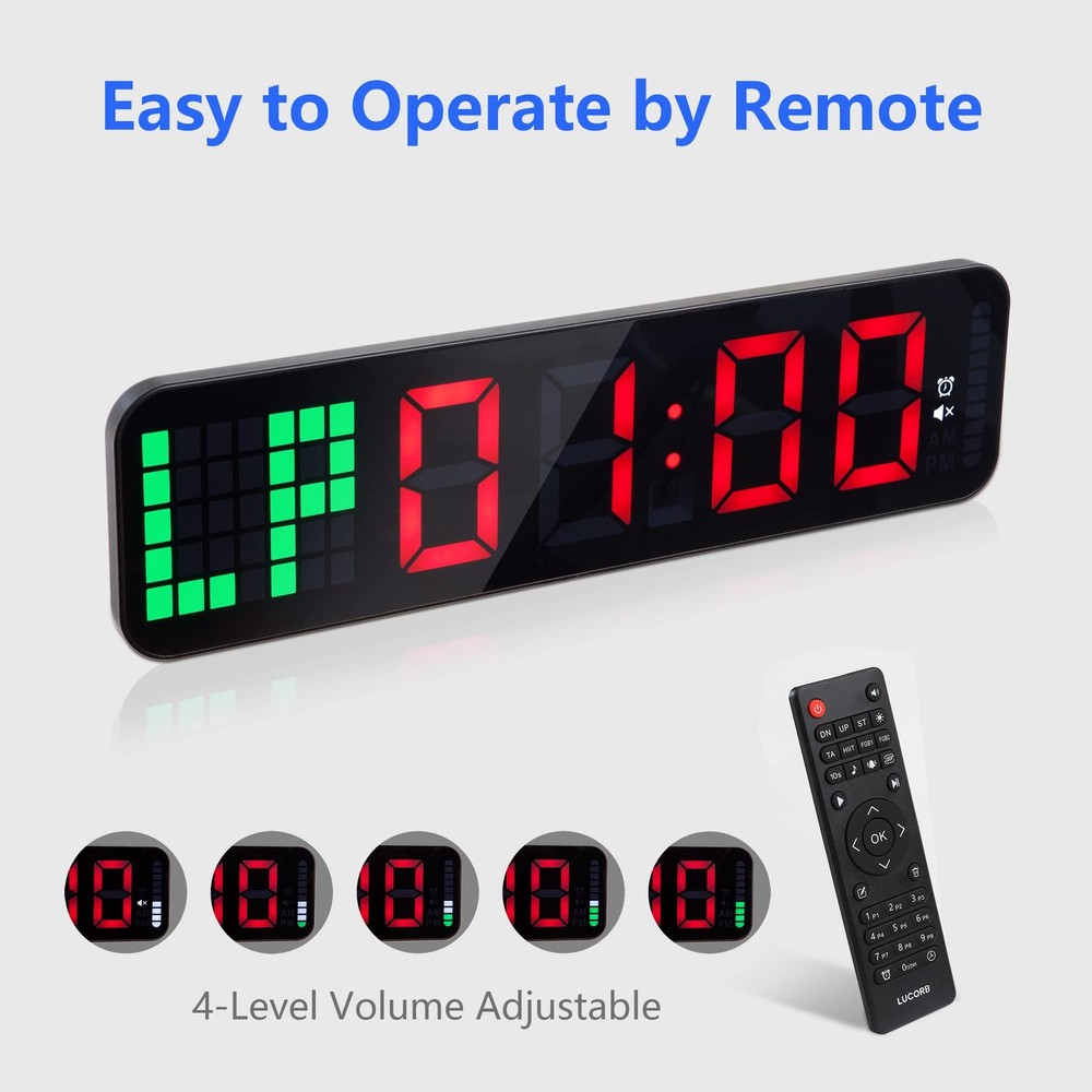 LUCORB Gym Timer - Large Digital Clock Wall with Interval Time Black+red