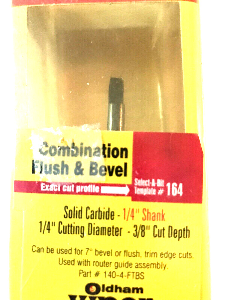 OLDHAM # 140-4-FTBS SOLID CARBIDE FLUH & BEVEL 1/4" ROUTER BIT - SHIPS FREE