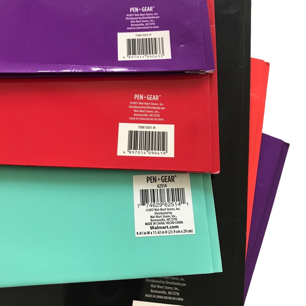 Prong Folder Paper Multi Colored Multi Pack 6 Count Pen + Gear