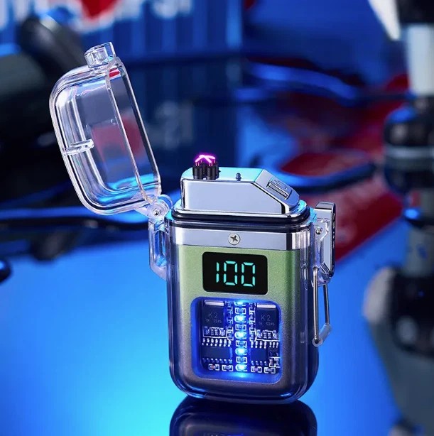 Transparent shell waterproof rechargeable pulse lighter with digital display