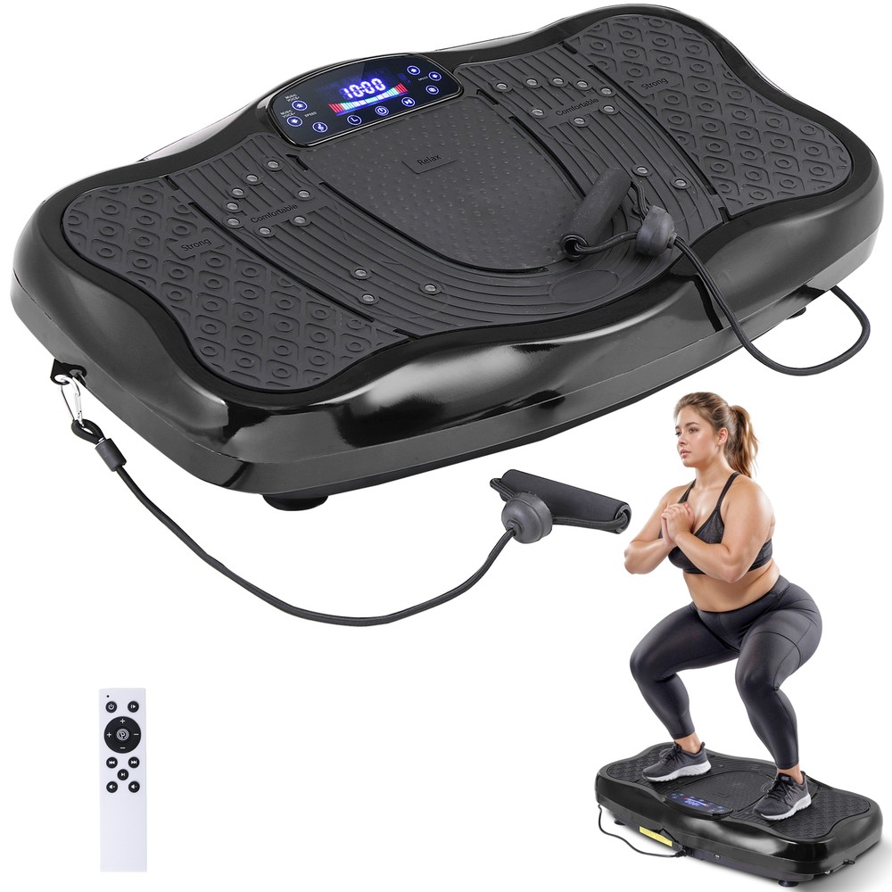 Full Body Workout Vibration Platform Machine wi/ Loop Bands Remote Control Black