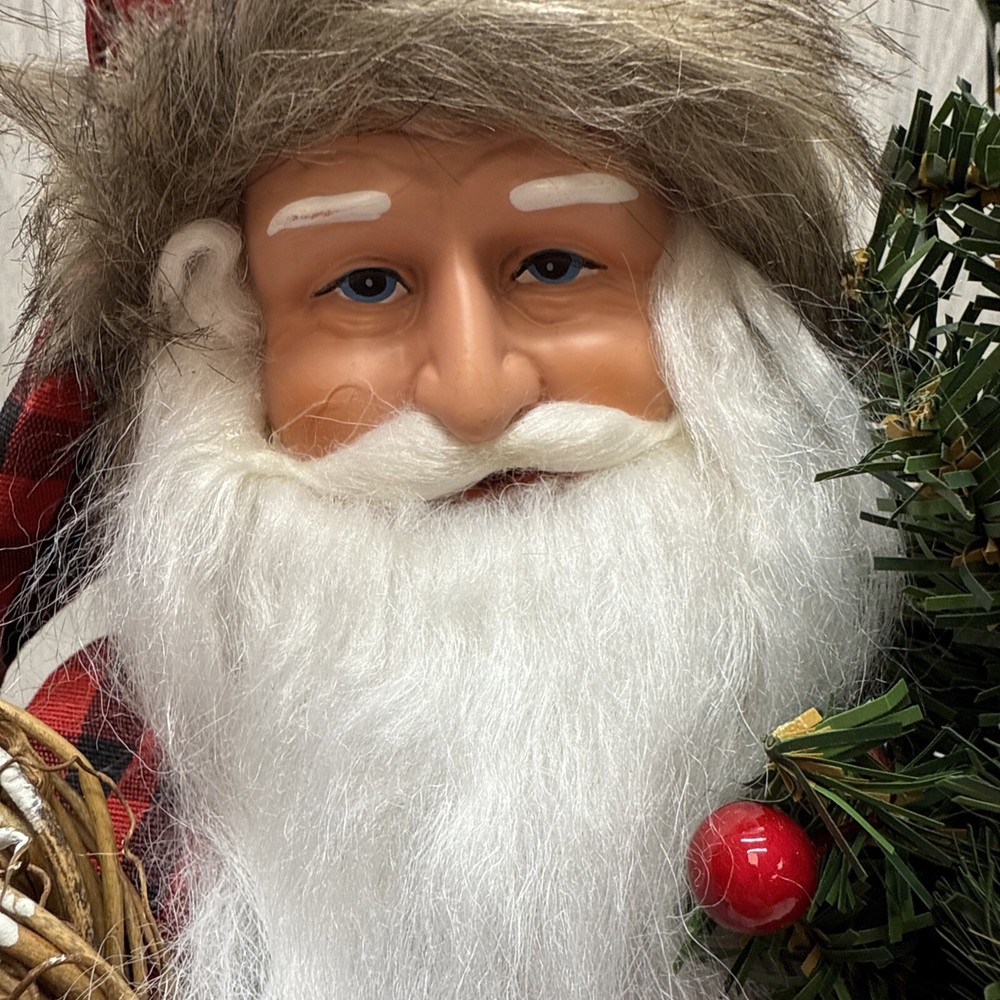 15" Plaid Black Bear Santa - Red