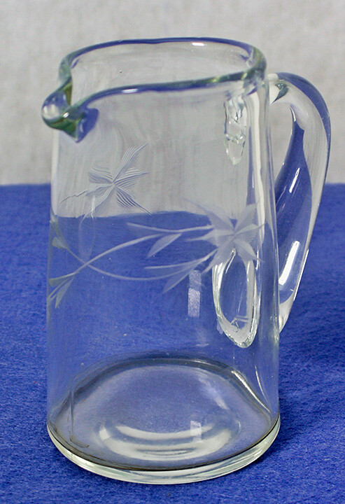 Clear Glass Etched Star Flower Pitcher