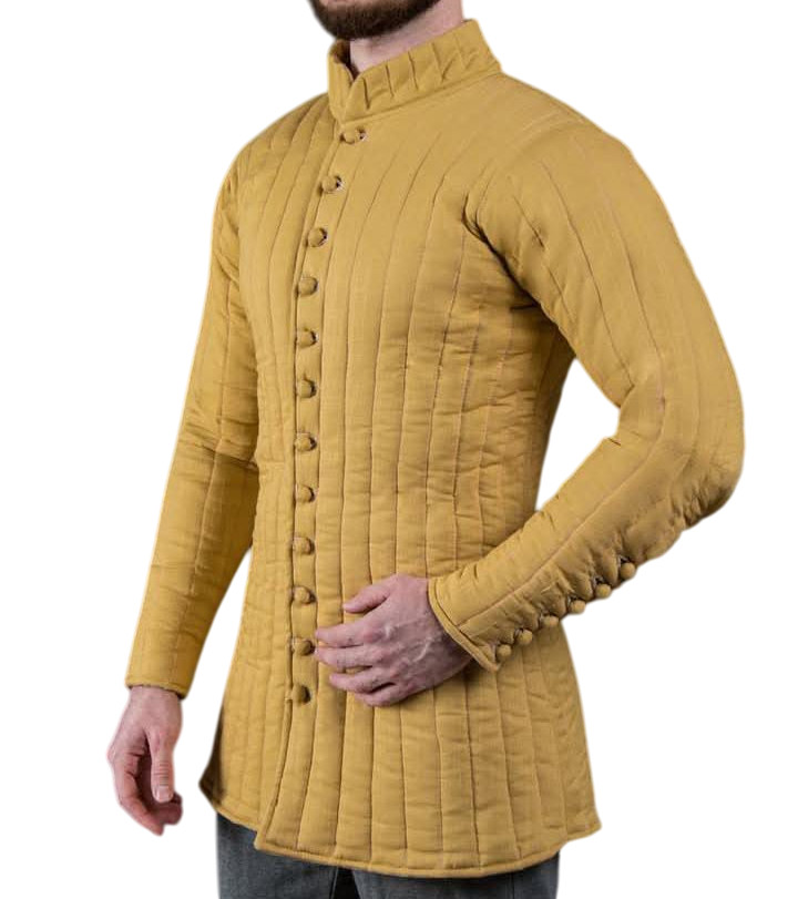 Medieval Yellow Quilted Gambeson | Padded Cotton Armor Jacket with Button.