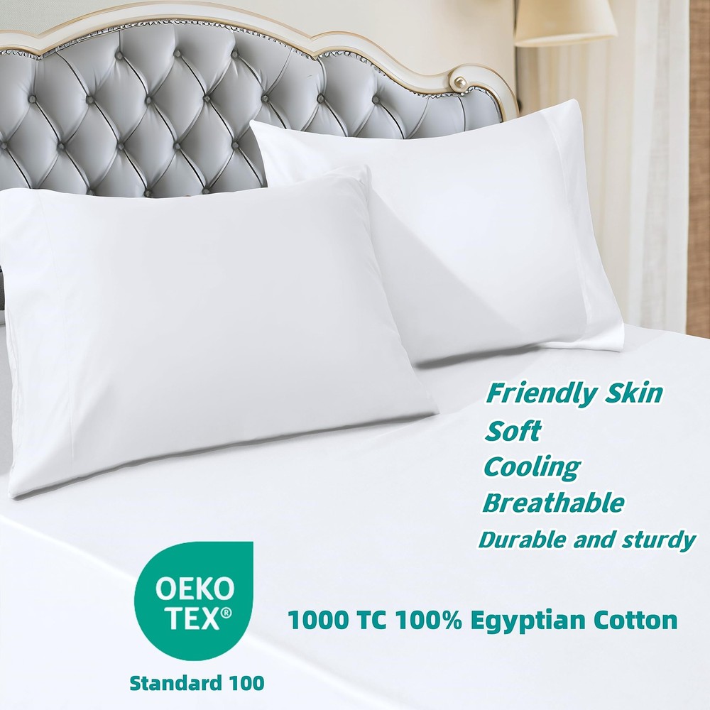 1000 Thread Count 100% Egyptian Cotton Pillowcases for Sleeping,Satin Pattern...