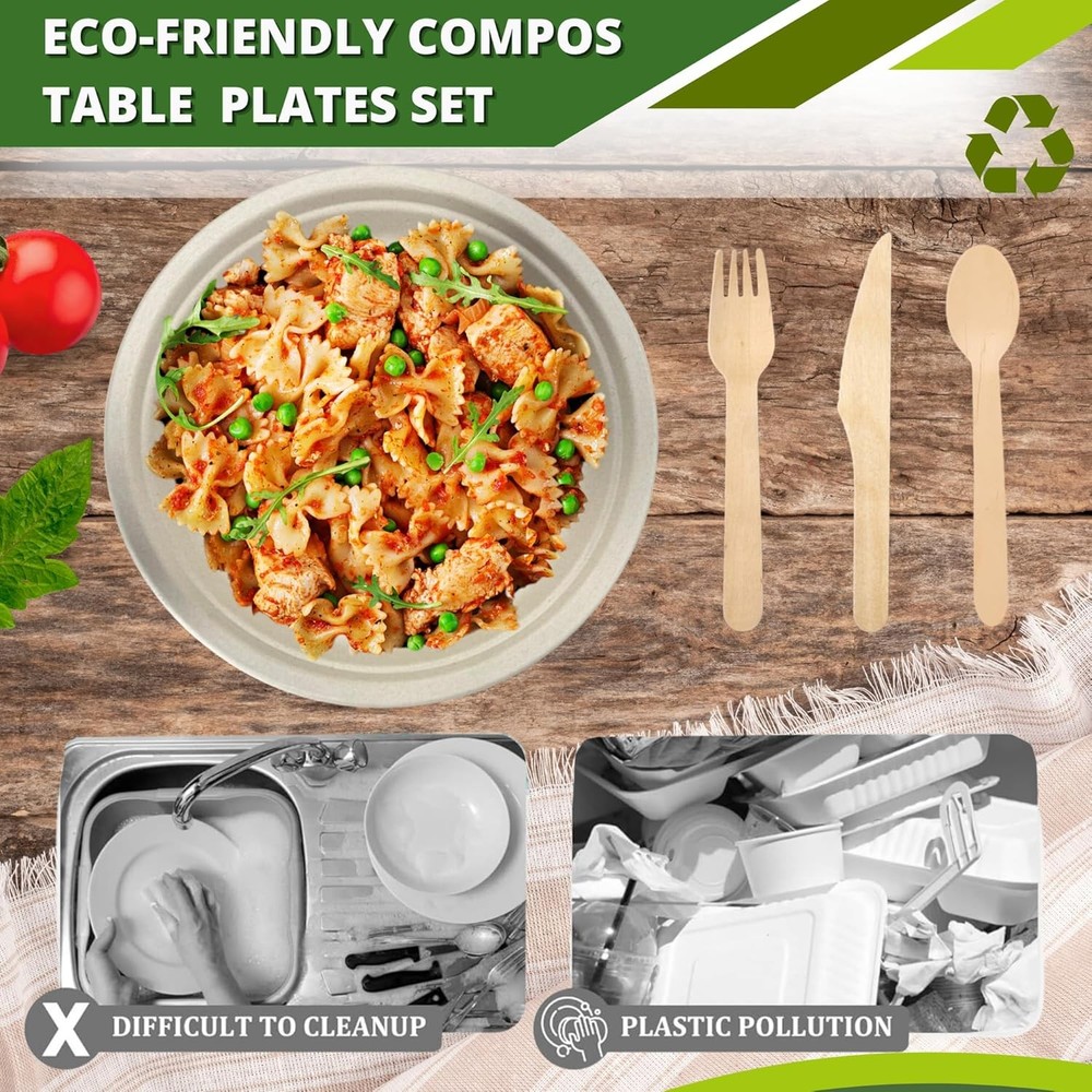 Compostable Paper Plates 10 Inch [150 Count], Biodegradable Durable Type