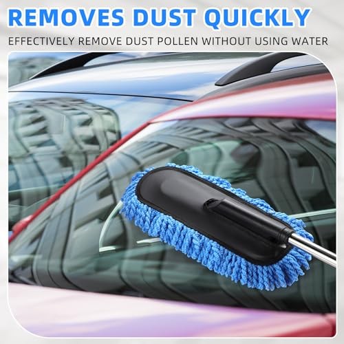 Pack Microfiber Car Duster Exterior Scratch Free with Extendable Handle 2 Blue