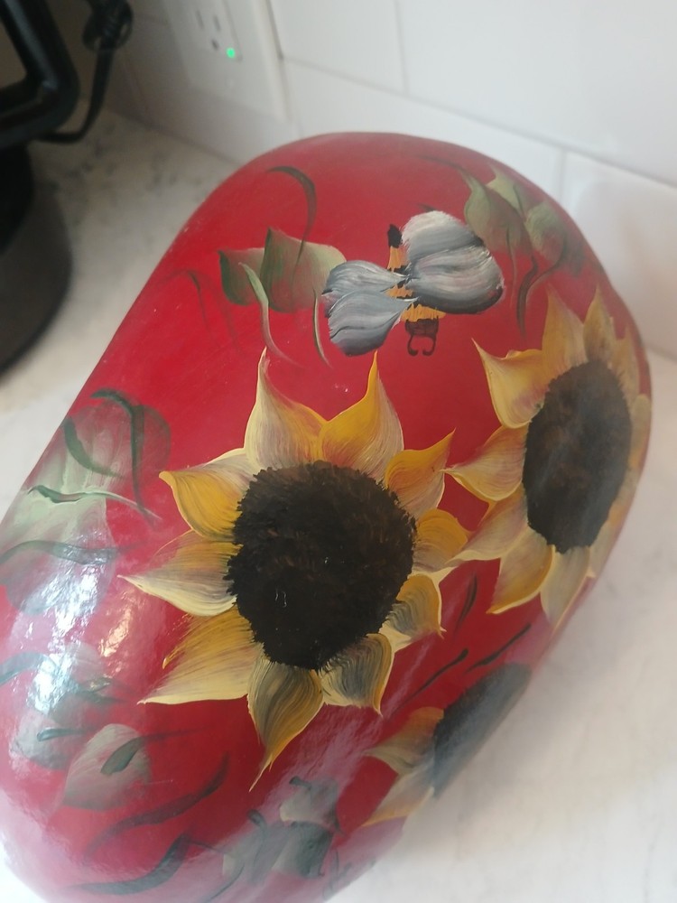 Vintage handpainted GOURD Sunflowers & Bees