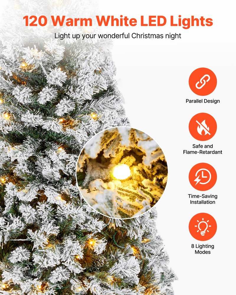 VEVOR Christmas Tree 4ft Prelit Flocked Artificial Tree 120 Warm White LED Light
