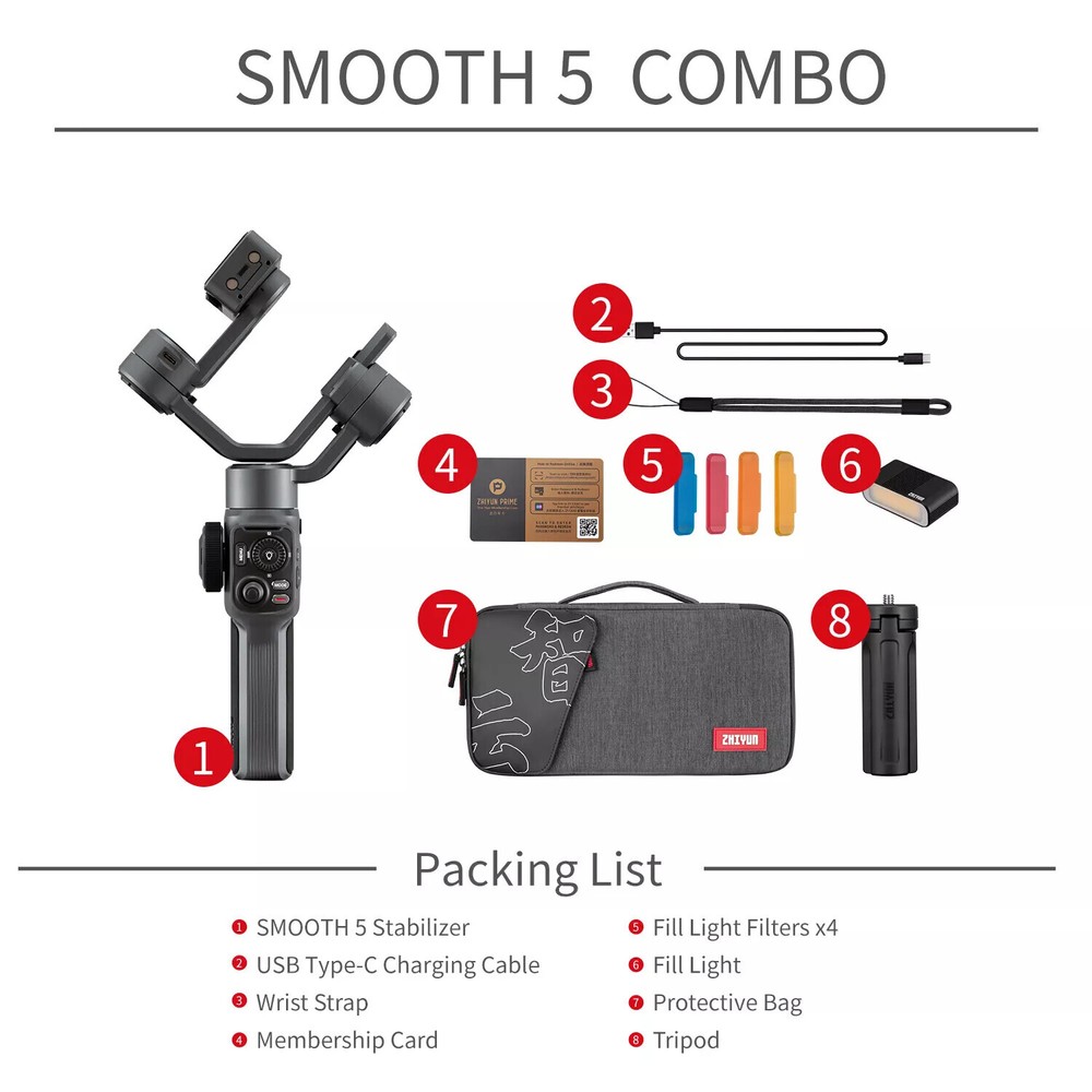 Zhiyun Smooth 5 Combo Kit 3-Axis Smartphone Gimbal Stabilizer for iPhone Android