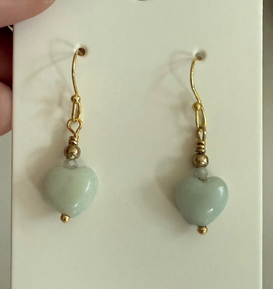 Mexican Mint Green Stone Hearts Dangle Earrings