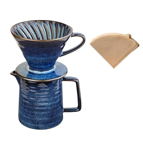 Pour Over Coffee Maker,Ceramic Coffee Maker With 40 pcs Paper V02 Starry Blue