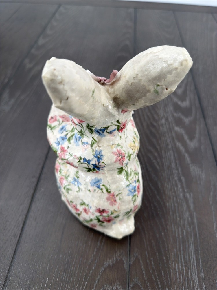Vtg Paper Mache Easter Bunny With Floral Designs.