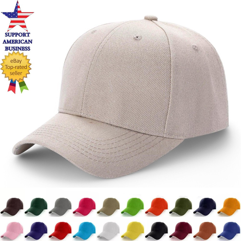 Mens Baseball Cap Adjustable Size Ball Visor Hat Solid Color Plain Blank
