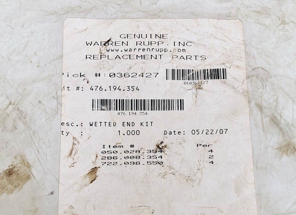 Warren Rupp 476.194.354 Wetted End Kit