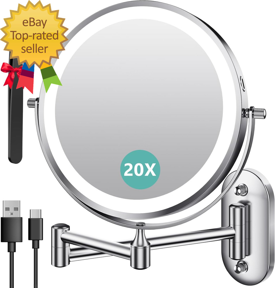 8'' Wall Mounted Lighted Makeup Mirror 3200Mah Rechargeable Double-Sided