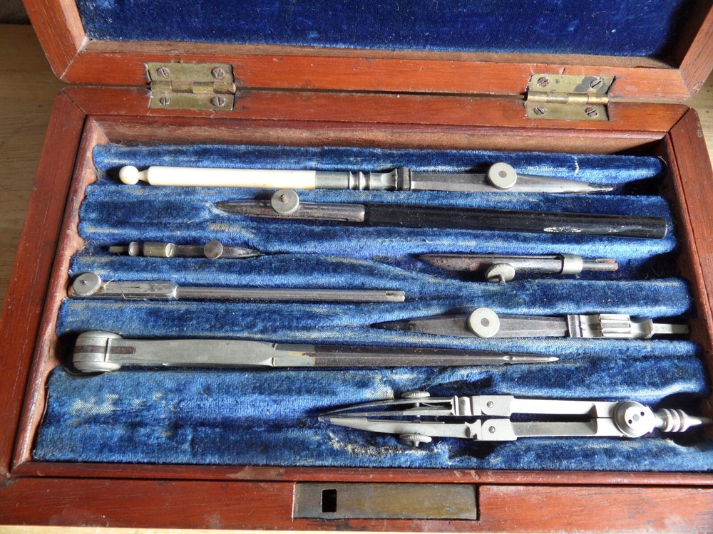 Vintage Technical Drawing Set in Wooden Box ...