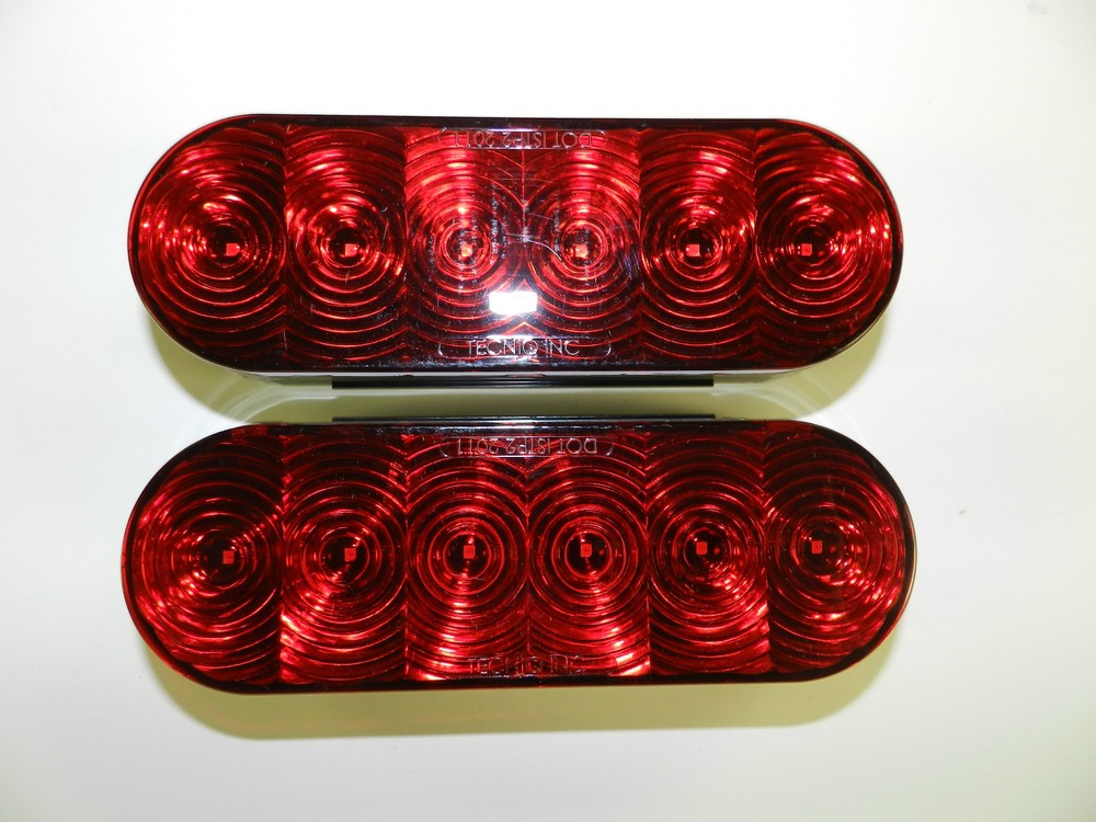 (2) Trailer Truck LED Sealed RED 6" Oval Stop/Turn/Tail Light TECNIQ USA