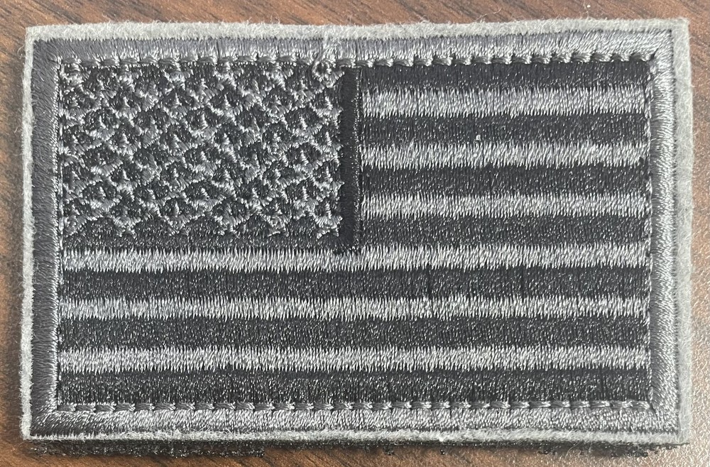 American Flag Black Silver/Gray Patch Morale Patch Hook and Loop Backing