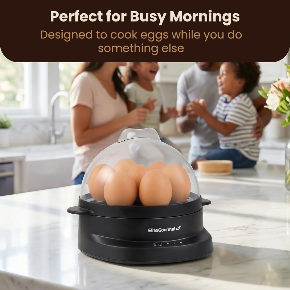Compact 7-Egg Cooker with Auto Shut-Off - Perfect Soft, Medium, or Hard Eggs