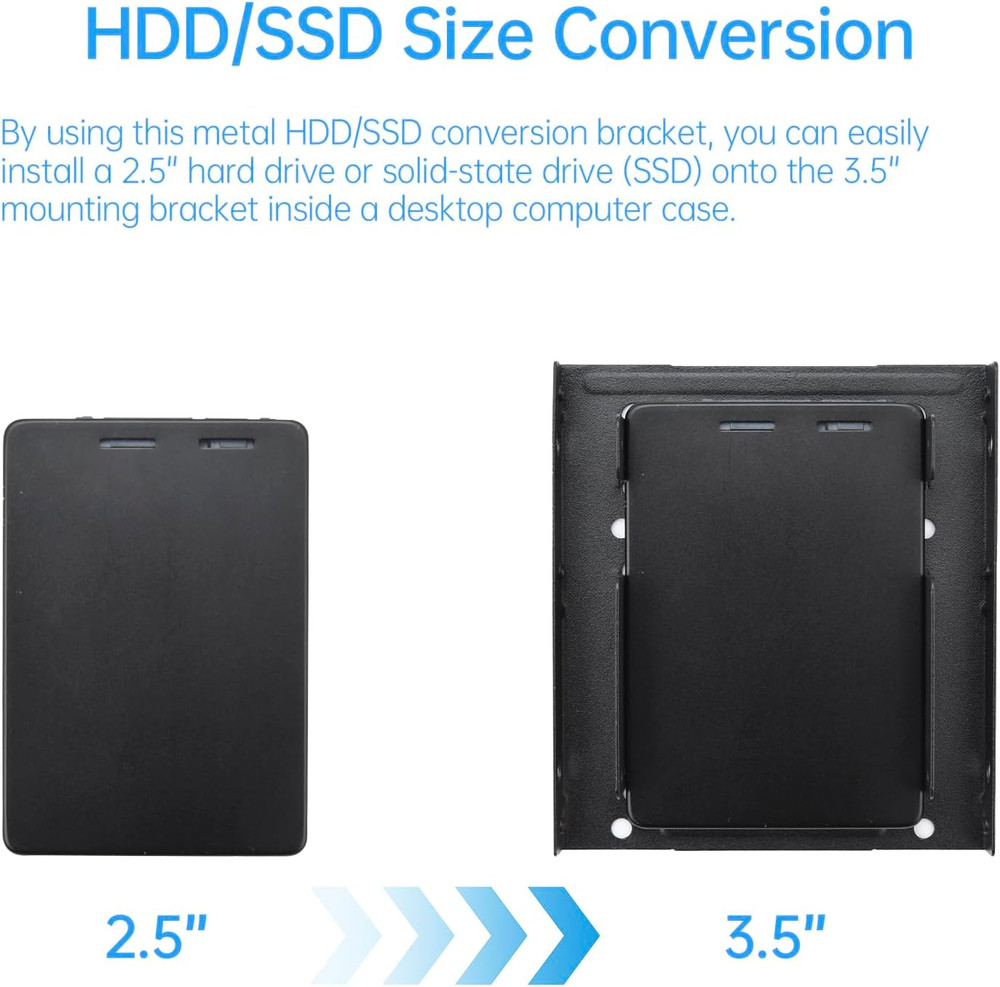 2Pcs Double-Deck SSD Mounting Bracket 2.5" to 3.5" HDD Holder SATA & Power Cable