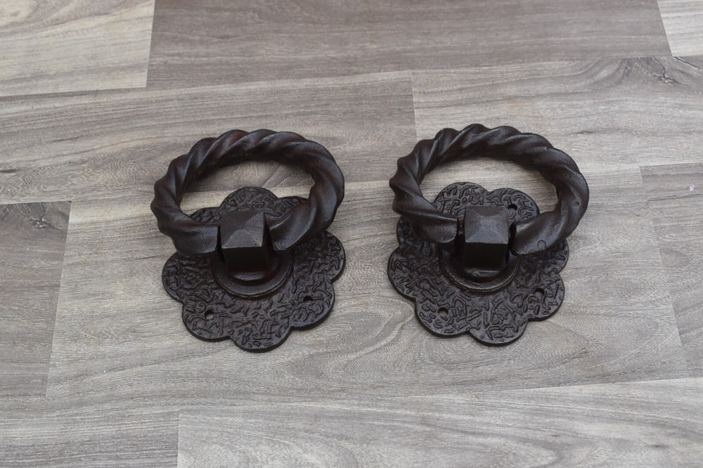 Vintage Cast Iron knocker chest door ring Pull drop handle knobs 2 pic