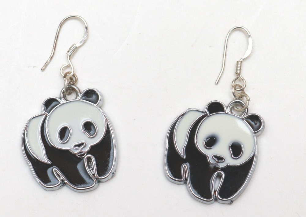 Panda Black & White Handmade Dangle Hook Earrings