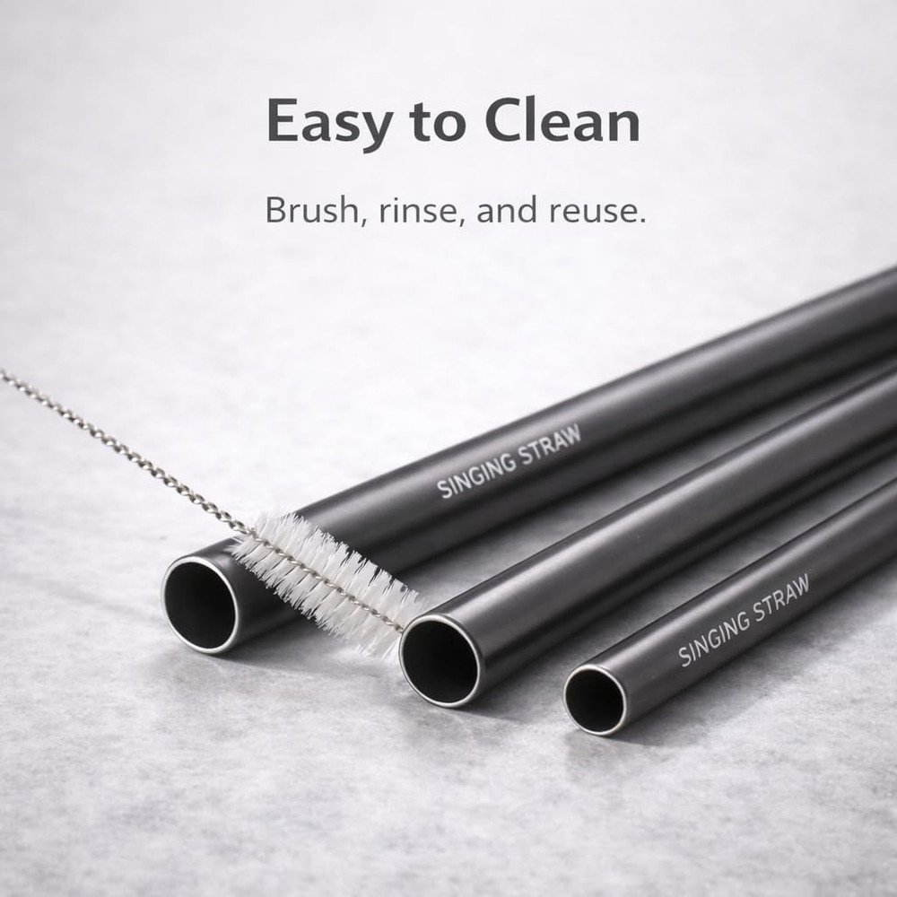 Singing Straw Vocal Training Set: 3 Titanium Straws with Case & Brush