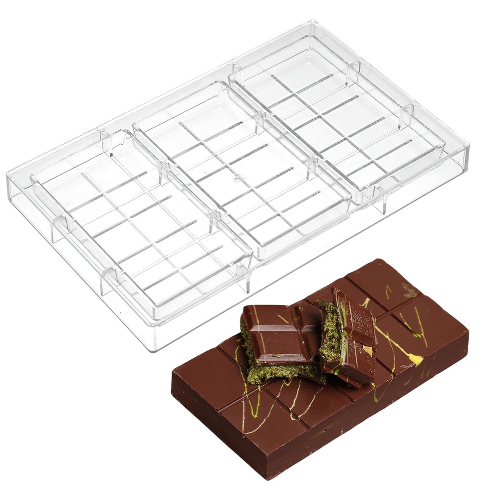 Polycarbonate Mold For Dubai Chocolates 3Cavity Deep Bar Candy Maker PC
