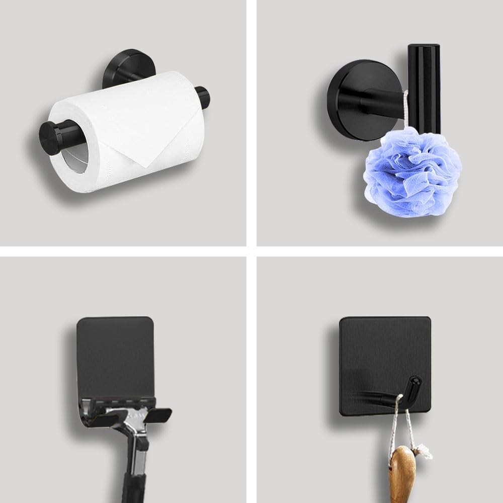 7-Piece Bathroom Accessory Set self-Adhesive Brushed Black Bathroom Hardware,...