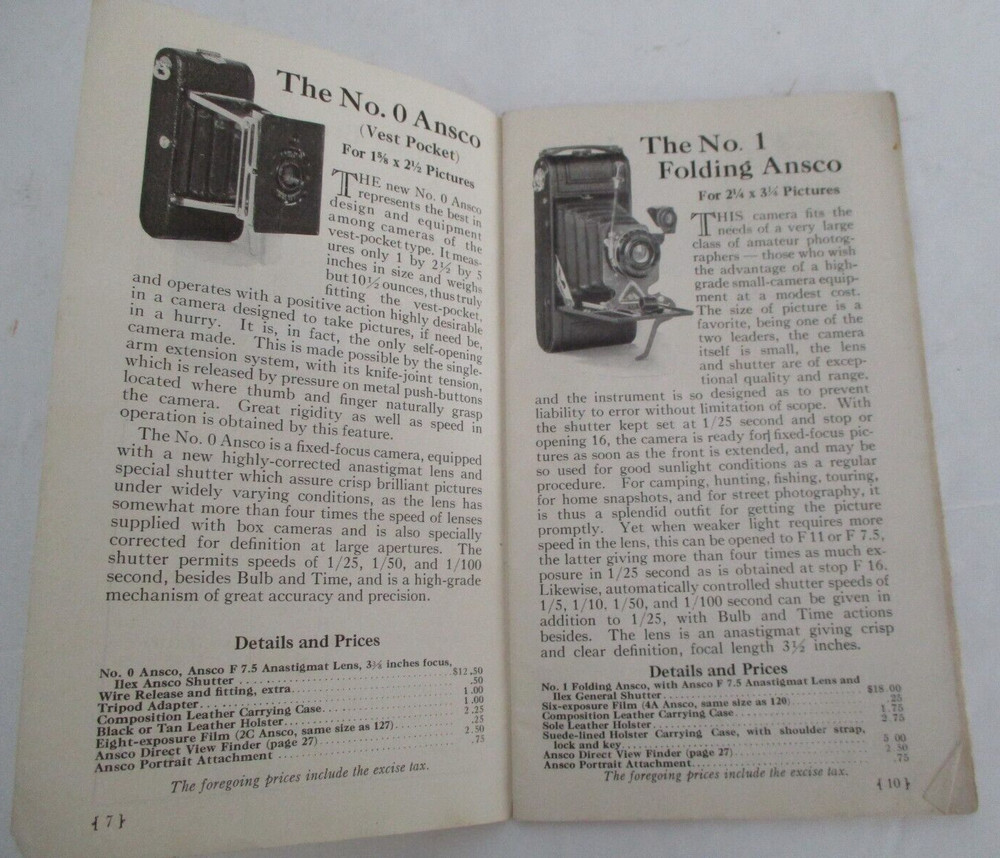 1923 ANSCO CAMERAS and REQUISITES Catalog Brochure