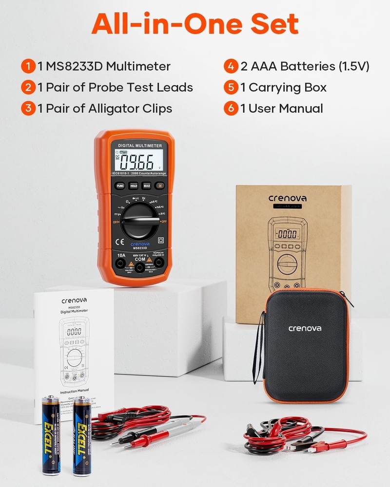 Compact MS8233D Multimeter for Accurate AC/DC Measurements & Non-Contact Testing