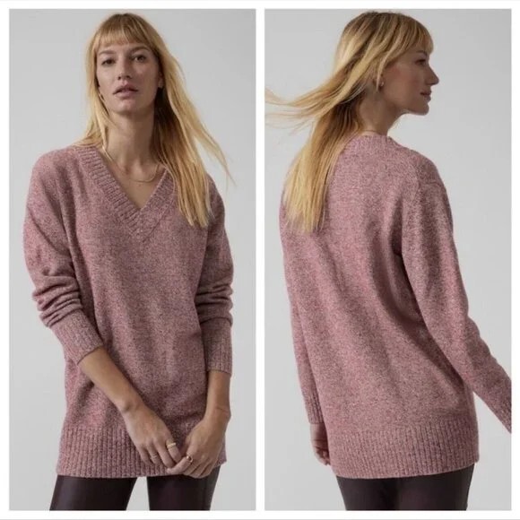 Athleta Vital V-Neck Sweater Cashmere Blend Tunic Pullover Women's Medium