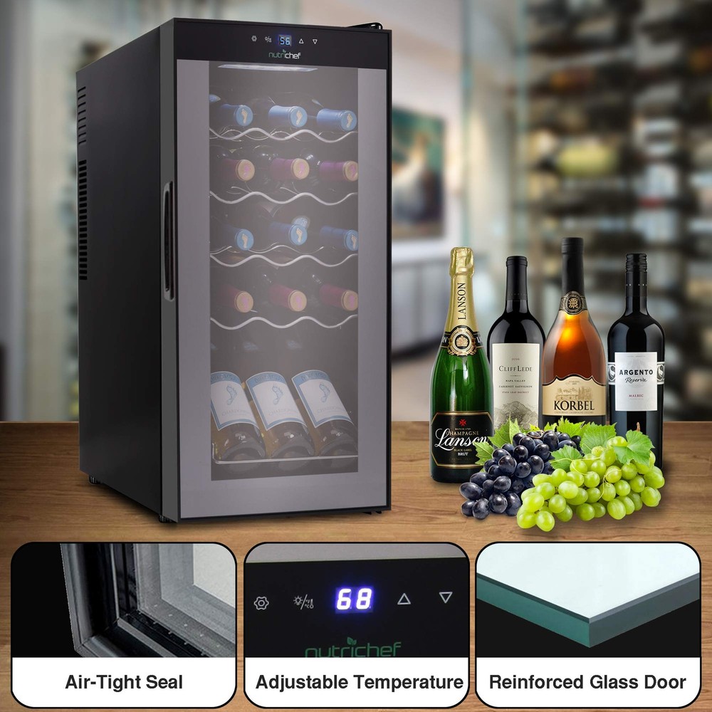 NutriChef Compressor Refrigerator White & Red Chiller 15 Bottle, Black
