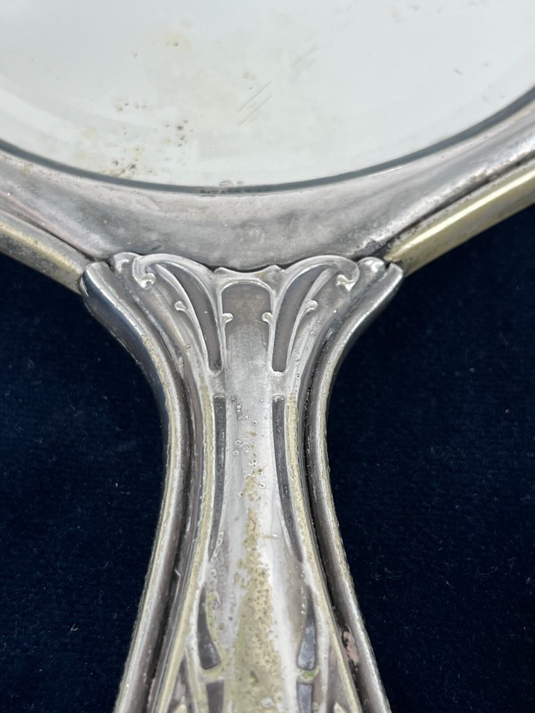 Handheld Glass Mirror Antique G Silver German Silver