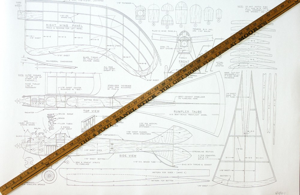 RUMPLER TAUBE PLAN + CONSTRUCTION ARTICLE for 1/2A FF Scale Model Airplane