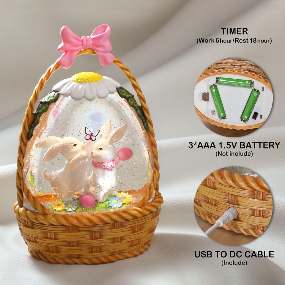 Easter Snow Globe Lantern Easter Decorations for Home with Timer Swirling Gli...