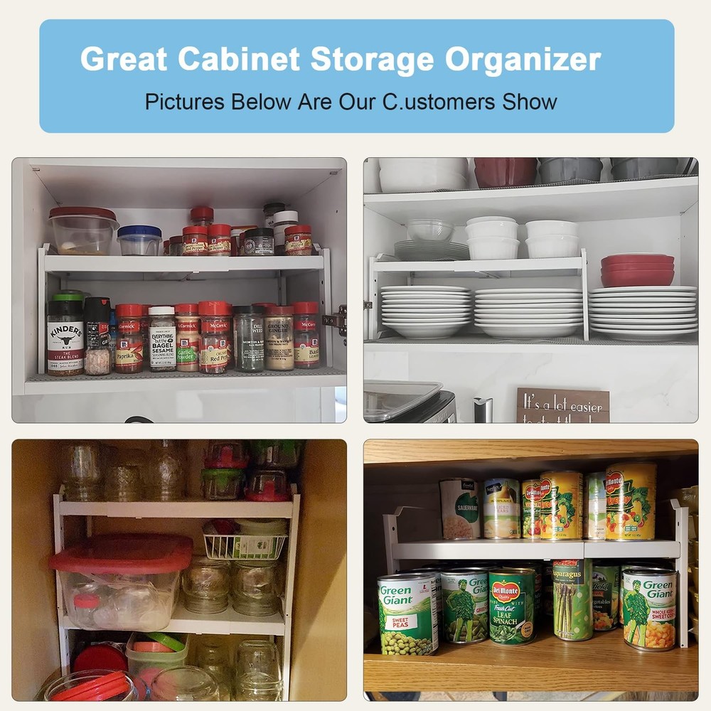 2 Pack Expandable Kitchen Cabinet Shelves Organizers, Stackable Adjustable Sm...