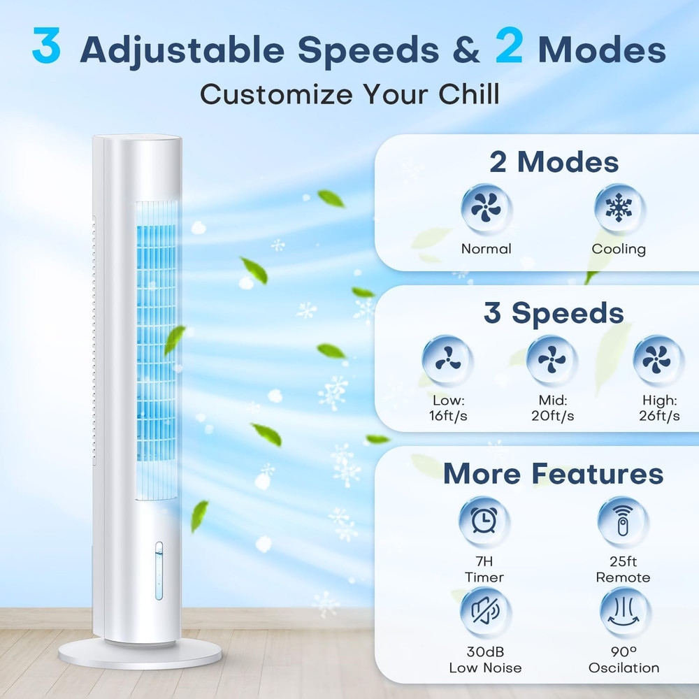 Portable Evaporative Air Cooler with Remote, 3 Speeds & 90° Oscillation