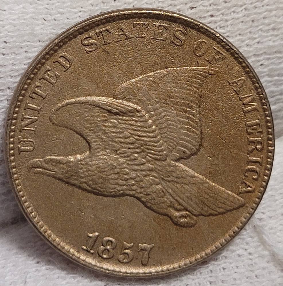 1857 Flying Eagle Cent In About Uncirculated to Uncirculated Condition