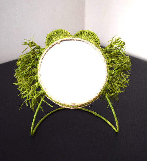 Moroccan handmade Tabletop mirror, Raffia mirror, Cat Decor Mirror, Cat mirror