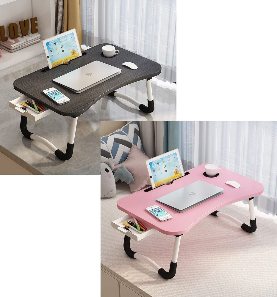 2 Same Size Bed Desks with Holders and Drawer (Black + Pink)