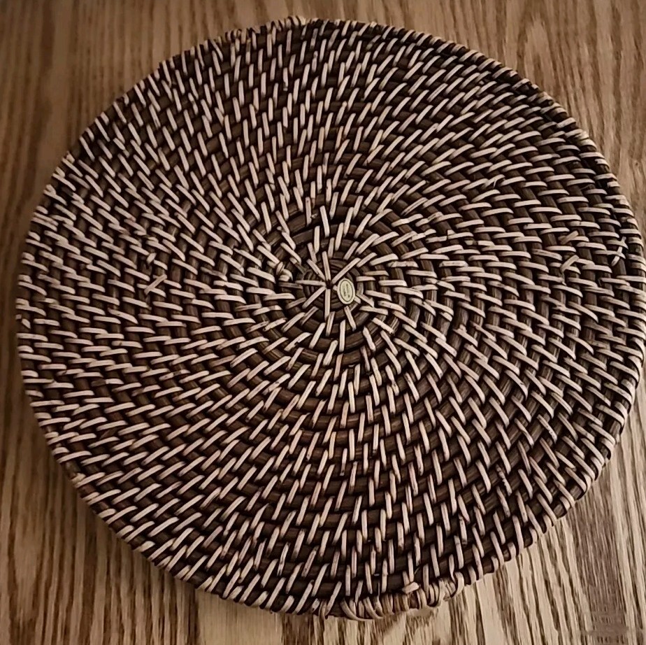 Round Rattan Wicker Tray Basket Decor Boho Chic Divided 12"