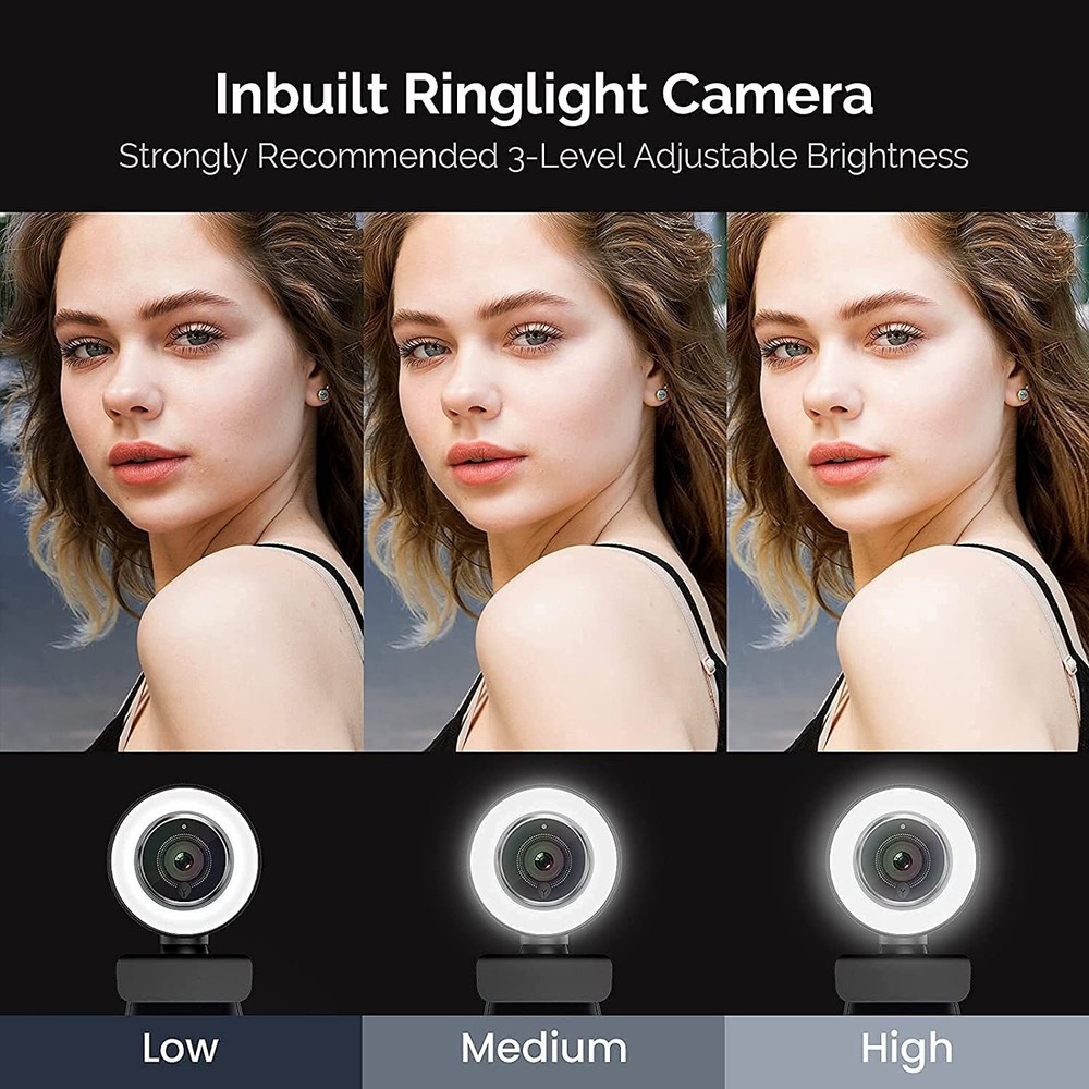 PC Webcam for Streaming HD 1080P with Ring Light & Microphone