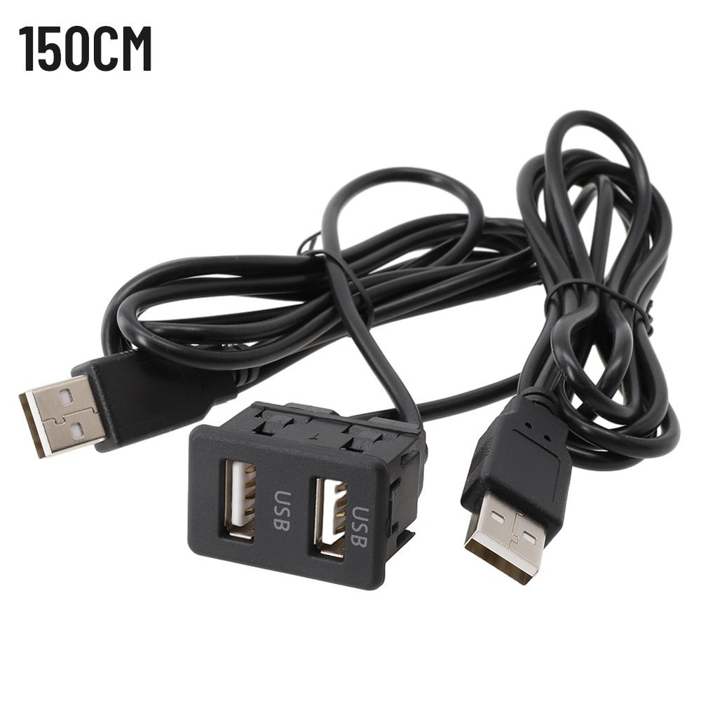 150CM Car-Dash Flush Mount AUX USB Port Panel Dual USB Extension Adapter Cable