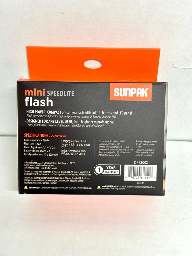 Sunpak DF1200X Mini Speedlite Flash w/ LED Panel USB-C Rechargeable