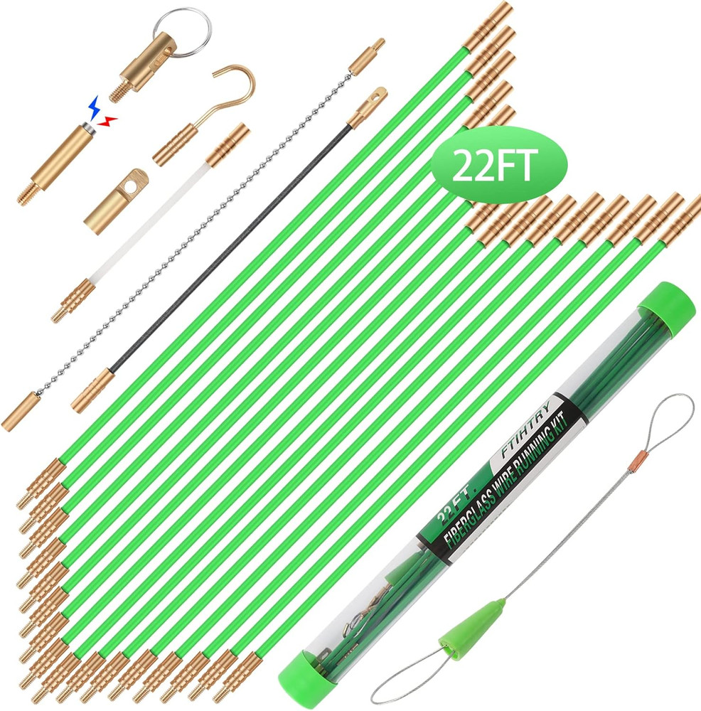 22FT Fiberglass Running Electrical Wire Cable Glow Rods Wire Pulling, Fish Ro...