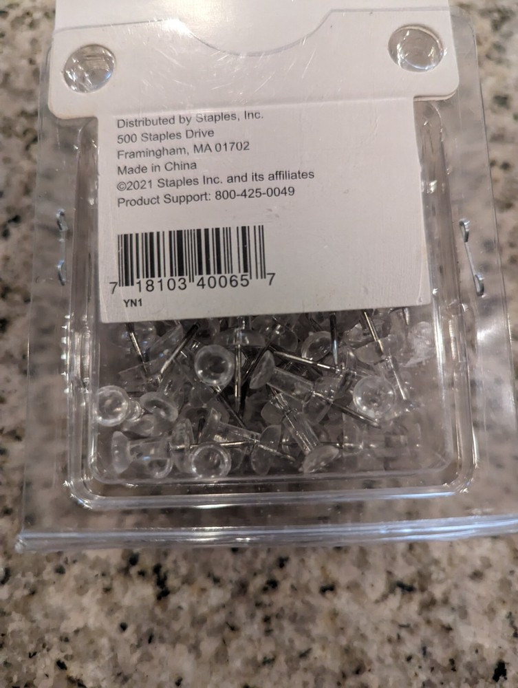 New ! Staples Push Pins, Clear, 100/Pack (10540)