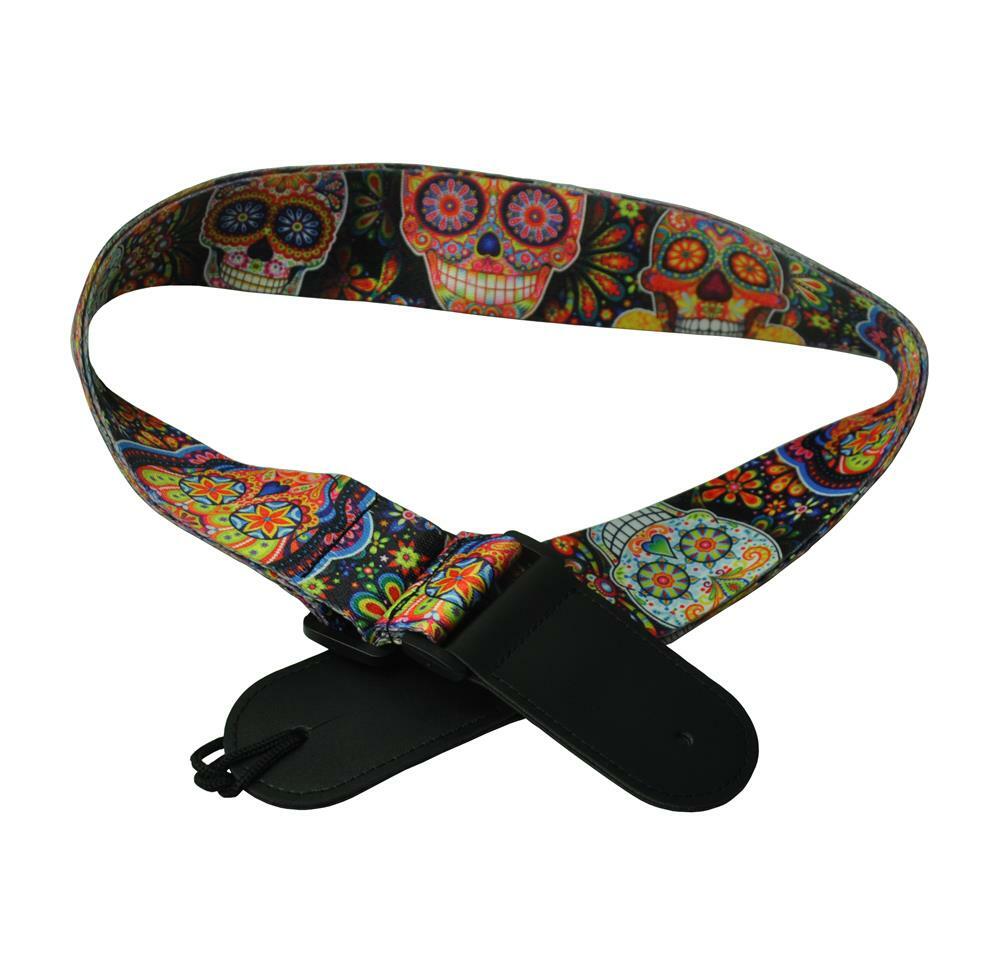 Skull Guitar Strap Polyester Woven Leather Head 2'' wide