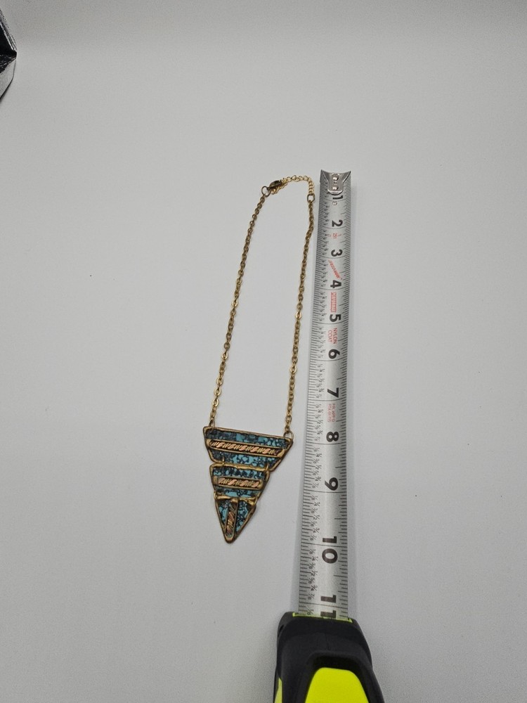 Brass mixed metal MCM Triangular Stacked Bohemian Neckalce